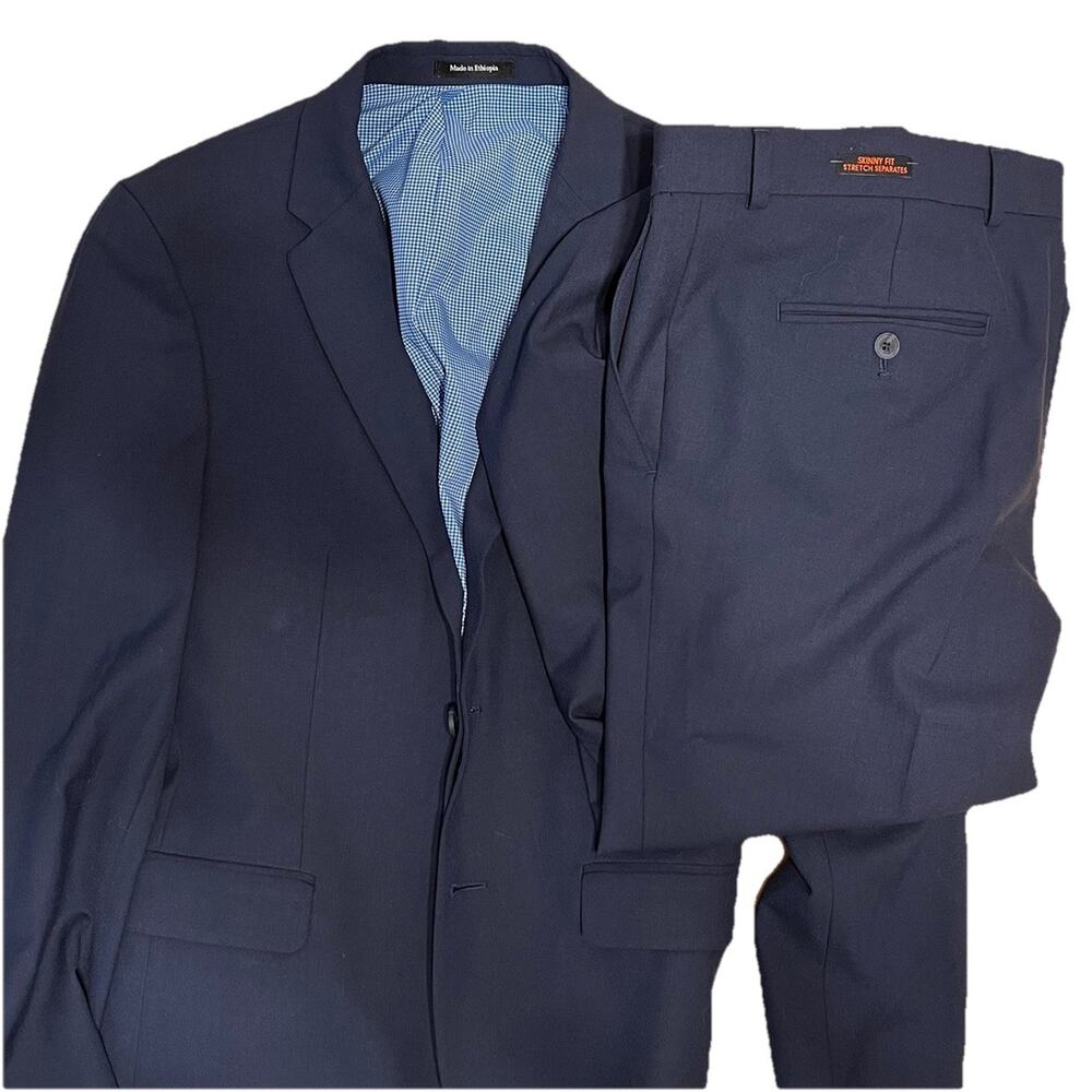 Egara Men’s Navy Blue Suit Skinny 38 Short Pants 34x32 Business Wedding